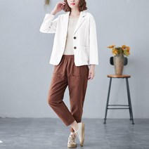 빅사이즈 여성 린넨 자켓 봄 여름 가을 긴팔 오버핏 여자 봄자켓 캐주얼 상의 linen jacket women JX0272