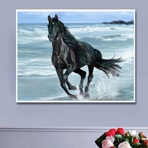 안묵 보석십자수 행운을 가져다주는 말 성공 사무실 거실 풍수그림 비즈자수 큐빅 보석십자수 재료 원형비즈 선물용 집들이, 70x60cm