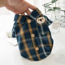 애견용품 애완동물 체크셔츠 평상복 강아지 티셔츠, 네이비