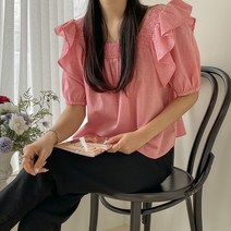 깅엄체크밴딩프릴블라우스