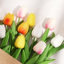 모음전*성묘 조화 꽃 부케 꽃다발 셀프웨딩 실크플라워 해바라기 튤립 장미 국화 화분, 01_튤립조화 2P 라이트옐로우