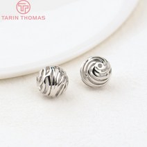 왕구슬비즈 비즈재료 (3047)6PCS 10MM 24K 골드 컬러 도금 황동 할로우 로즈 플라워 스페이서 비즈 팔찌 고, 01 3047-Platinum Color