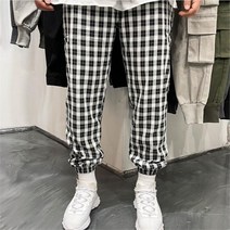 남자 봄 여름 체크 밑단시보리 조거 팬츠