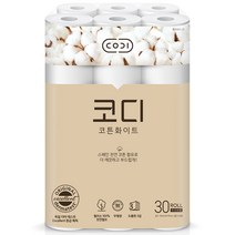 코디 코튼화이트 화장지 30M 30롤 1팩 두루마리 휴지, 코디 코튼화이트 30m 30롤 1 팩