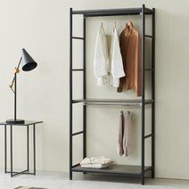 시스템 행거 2단 선반행거 스틸 철제행거 고정식행거, 블랙, 상세페이지 참조