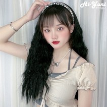 하이유니 히피 펌 헤어 레오파드 머리띠 65cm 긴머리 붙임 머리 피스 부분 가발, 화이트, 네츄럴블랙 / 65cm