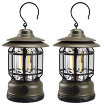 Neirny 감성 캠핑 클래식 랜턴 USB 충전식 차박 LED 조명 램프 대용량 배터리 캠핑 용품, 그린 충전형1+1