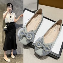 Z3JC 펀칭 플랫 진주 리본 신부 들러리 여성용 플랫 슈즈입니다