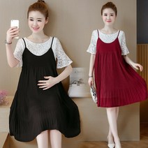 마카다 마카판다 출산복 임산부 임부복 여성투피스 레이스 탑 + 서스펜더 스커트 중간 길이 투피스세트 1028