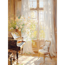 창가의 꽃병 피아노 3D보석십자수 오후햇살 아늑한방 패브릭형 다이어몬드페인팅 중 대 특대형 원형비즈 집들이선물 아트수공예 diy세트, 꽃과 피아노 십자수5, 40x50CM(패브릭원단형)