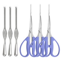 게가위 게포크 세트 (게가위 C타입 블루 3개 + 게포크 B타입 대형 실버 3개) 게살 대게 꽃게 랍스터 스텐 주방 가위 포크