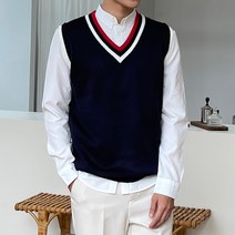 더맨쉽 브이배색 캐주얼 니트 조끼 DLTWT23018