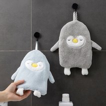 펭귄 고리 핸드타올 지퍼백 개별포장 단체선물 극세사 어린이집 유치원 주방 싱크 욕실, 핑크
