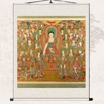 현관 불상 불당 장식 두루마리 석가모니 거실 보살 불교 족자 그림 액자 풍수 인테리어 부처님 법당, 단일사이즈, 유백색