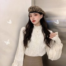 나팔소매니트 초 오버핏 여성의류 이너니트 골드 벨벳 반폴라 긴소매 상의 티 봄가을 2737660984