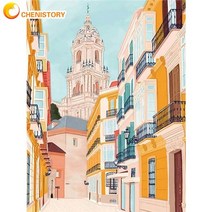 프라모델도색 건담마카 프라모델니퍼 타미야 스프레이 chenistory picture by number colorful house canvas with framed acrylic, 999667, 60x75cm DIY 프레임