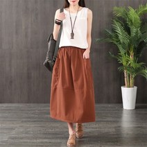 tagi 봄여름 면마 린넨 스커트 여성 캐주얼 미디 스커트