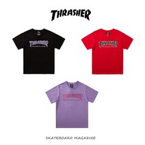Thrasher T-shirt 트레셔 플레임 로고 여름철 순면 반팔 색깔을 맞추다 불길-최신 버전