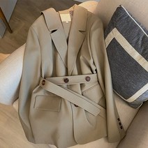 여성슈트코디 정장 코트 봄가을 고퀄리티 감각 와이드 루즈핏 상의 스타일리쉬 스트랩 숏 양복 2983804747