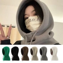 빅사이즈 얼큰이 바라클라바 니트 후드 넥워머 머플러 방한모자 여성겨울모자, 그레이