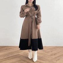로로 배색 벨트 플레이어 셔츠 하객룩 롱원피스(2컬러)