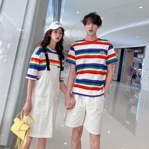 봄가을 여름 색다른 커플룩 레인보우 피크닉 30대 캐주얼 웨딩촬영 봄옷 부부 시밀러룩 가을옷 20대 여름옷 제주도 맨투맨