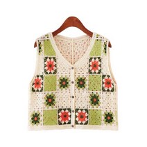 니트 플라워 모티브 뜨개 오픈 베스트 조끼 여성 뷔스티에
