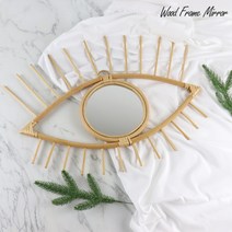 Mirror 대나무 라탄 벽거울 눈모형 우드 프레임 인테리어 장식소품 선물, 밤부 라탄 벽거울-눈모형