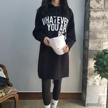 상상그이상 기모 프렌치 후드 오버핏 롱 티셔츠 원피스