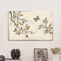 1358k 행운의동양화꽃과나비중형메탈액자, 3타입, 올리브