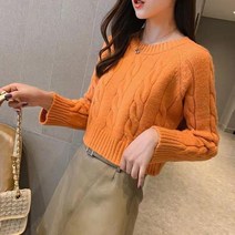 new 아보카도 그린 여성 숏 꽈배기 스웨터 니트티 4종 트위스트 루즈핏 트레디한 오렌지색 아이보리 블루