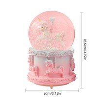 크리스마스오르골 스노우볼 크리스마스 워터볼 오너먼트수지 핑크/퍼플 회전 음악 상자 캐 러셀 크리스탈, 03 Pink M