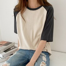 모스트모드 포인트 컬러 래글런 코튼 라운드 티셔츠