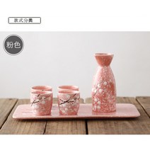 정종데우기 이자카야 사케 도쿠리 세트 빈티지 캠핑용 워머, 핑크(1포트 4컵)