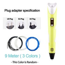 HooMore 3D 펜 DIY 인쇄 1.75mm PLA 필 라 멘 트 크리 에이 티브 장난감 생일 선물 아이 디자인 드로잉에, 03 YELLOW-PLA 9M_01 EU PLUG