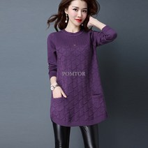 POMTOR 여성 롱니트티 스웨터 라운드 빅사이즈 루즈핏T201100H+덧신증정