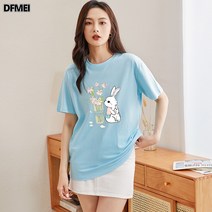 DFMEI 티셔츠 반팔 프린트 상의 박시