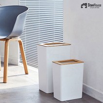 [스텐하우스] 모던 대나무 원목 사각휴지통 12L, 색상:화이트, 단품