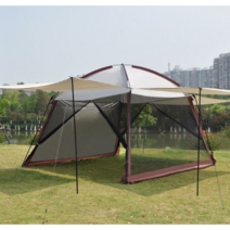 바퀴달린집 모기장 쉘터 텐트 리빙쉘 돔텐트 타프, 직경 3m, 카키-텐트+차단막 4개 세트