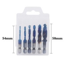 6Pcs M3M10 조합 드릴 탭 비트 육각 섕크 블루 코팅 Deburr 카운터 싱크 나사 스레드 메트릭, 01 Short style