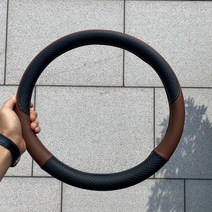 미카 투싼ix 핸들원형가죽스티치고급그립 차량용, 브라운