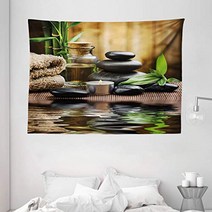 Ambesonne Spa Decor Tapestry Asian Zen Massage Stone Triplets with Herbal Oil and Scent Candles Wa, 1