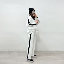 테두리 배색 기모 후드티 겨울 츄리닝 와이드팬츠 트레이닝 엄마등원룩 운동복 상하세트