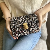 코바늘 사각 클러치 가방 뜨기 diy 만들기 손뜨개 키트, 블랙플라워