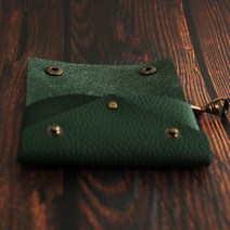 수제 공방 가죽 직사각 목걸이 카드지갑 오플쑥색