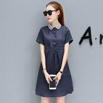 알리팡(Alipang) 여성 봄 여름 기본핏 라운드넥 린넨 반팔 반소매 카라넥 카라원피스 반팔원피스 시원한 베이비돌원피스 원피스 미니원피스 둥근카라