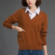 긴팔 이너셔츠 페이크투피스 여성 상의 숏 봄옷 와이드 루즈핏 칼라 스웨터 3959147454