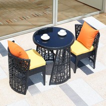 4인 야외 테이블 원형 사각 라탄테이블 카페용 정원용 식당용 야외테라스 베란다 원목 철제 스테인레스 목제 대나무 사이드테이블 라탄의자, C 스켈레톤 - 블랙