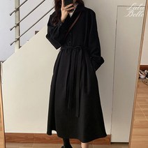 라라벨 여성 베이직 카라넥 스트랩 A라인 롱 셔츠 원피스