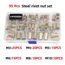 스틸 리벳 너트 삽입 키트 건 리벳팅 도구 M3 M4 M5 M6 M8 M10 95PCs 및 300PCs, 1.95PCS